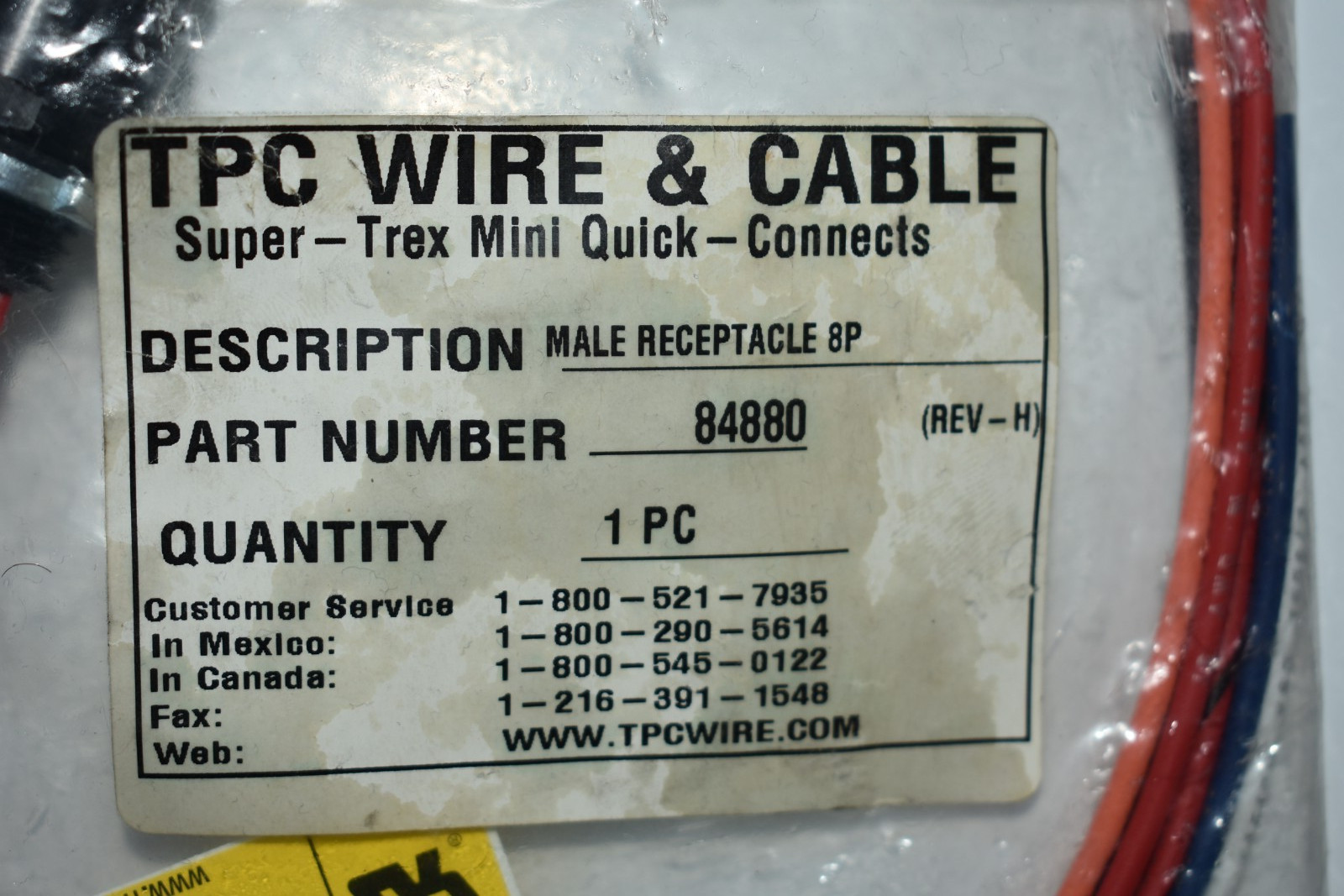 TPC WIRE & CABLE 84880 MALE RECEPTACLE 8P CONNECTOR CABLE, REV H,