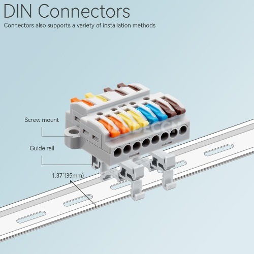 DIN Rail Terminal Blocks 6pcs 28 12AWG 4 in 8 Out Splicing Wire Connectors