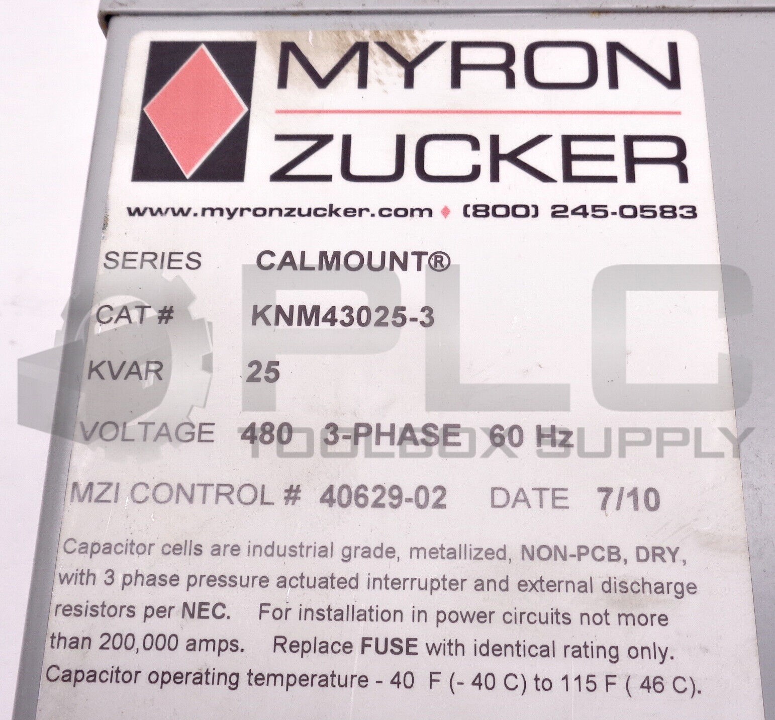 MYRON ZUCKER KNM43025-3 CALMOUNT CORRECTION CAPACITOR