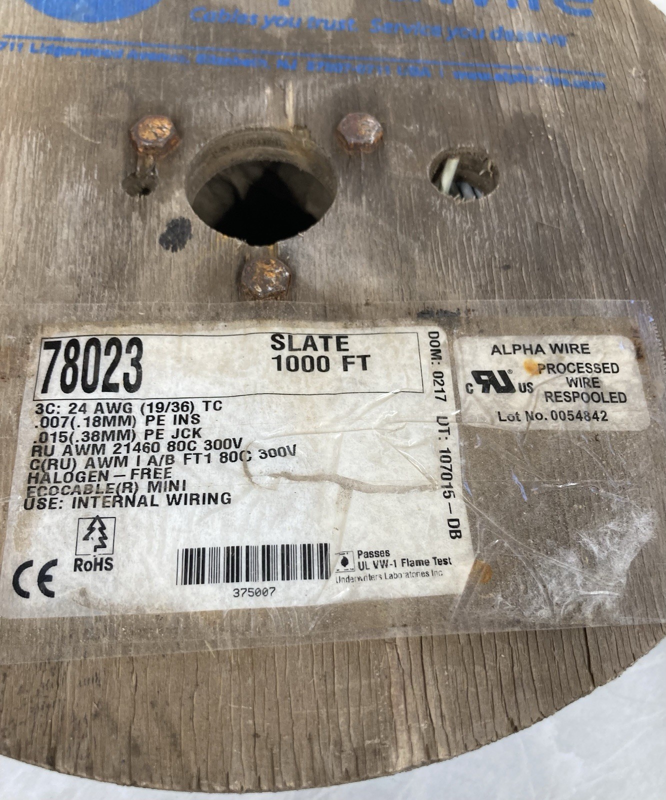 ALPHA WIRE 78023 SL001 / 78023SL001. Lot of 2, 1000’ Spools(New)