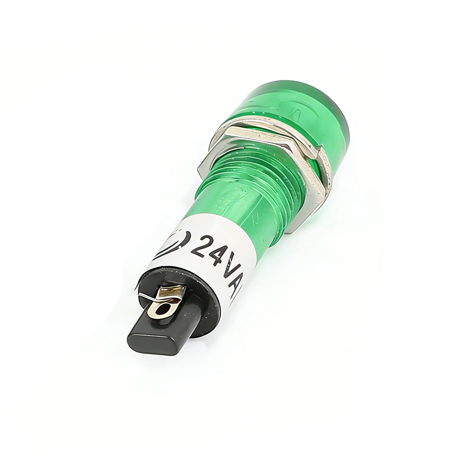 10 Pcs AC/DC 24V 2 Terminals Green Light Signal Threaded Indicator Lamp