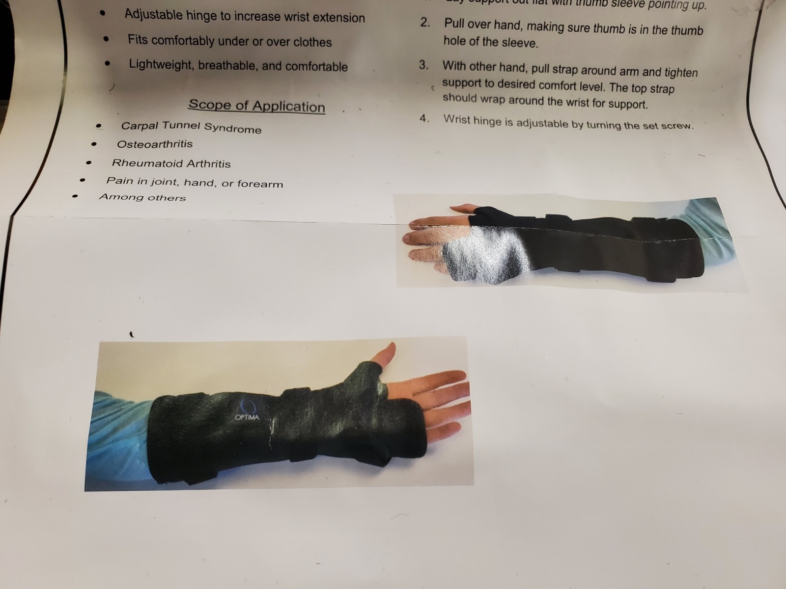 Optima OM-3916 Wrist Brace Support, Bilateral Right or Left, Size XL, New