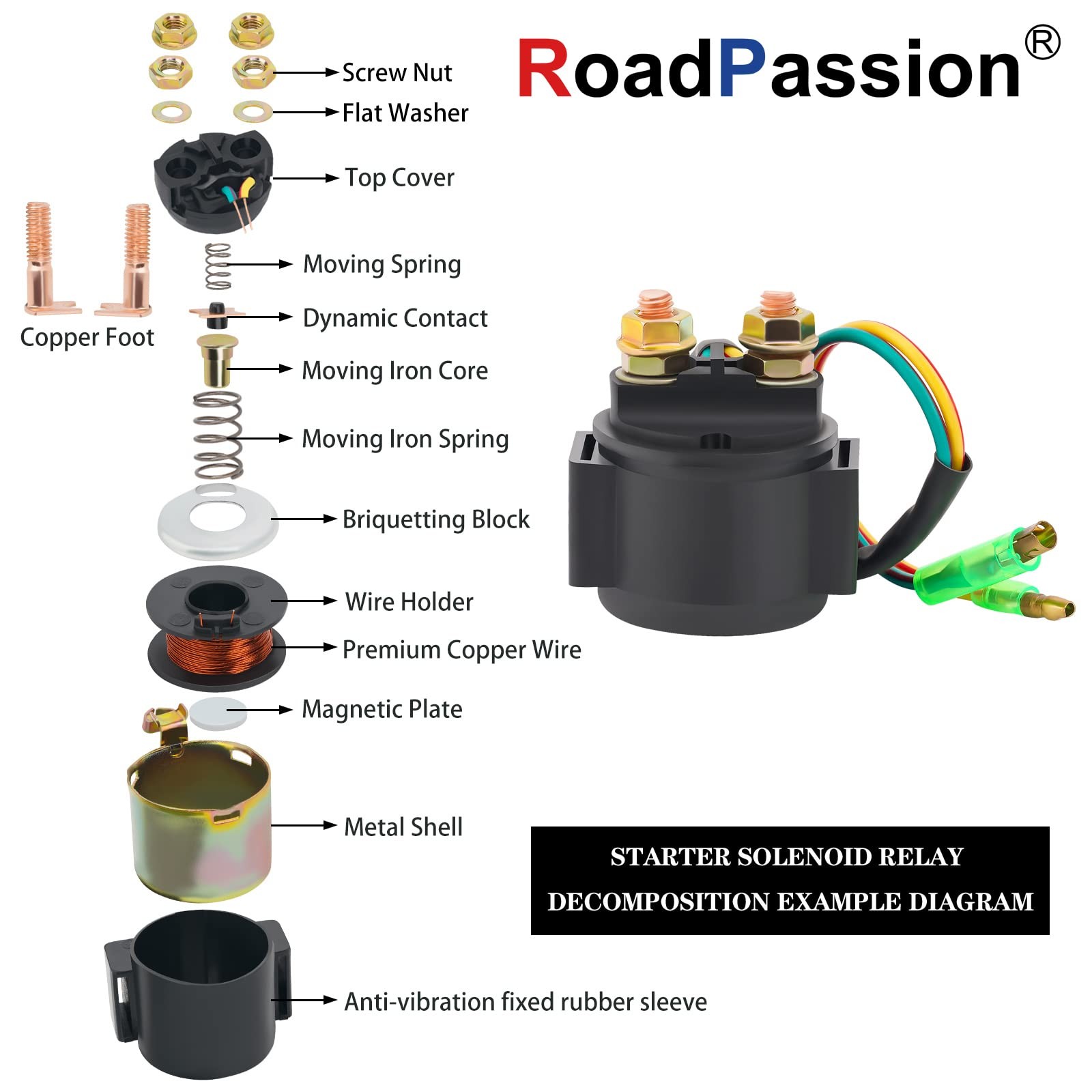 Solenoid Relay Honda TRX250 FOURTRAX 1997-2008 Black Rubber 12V