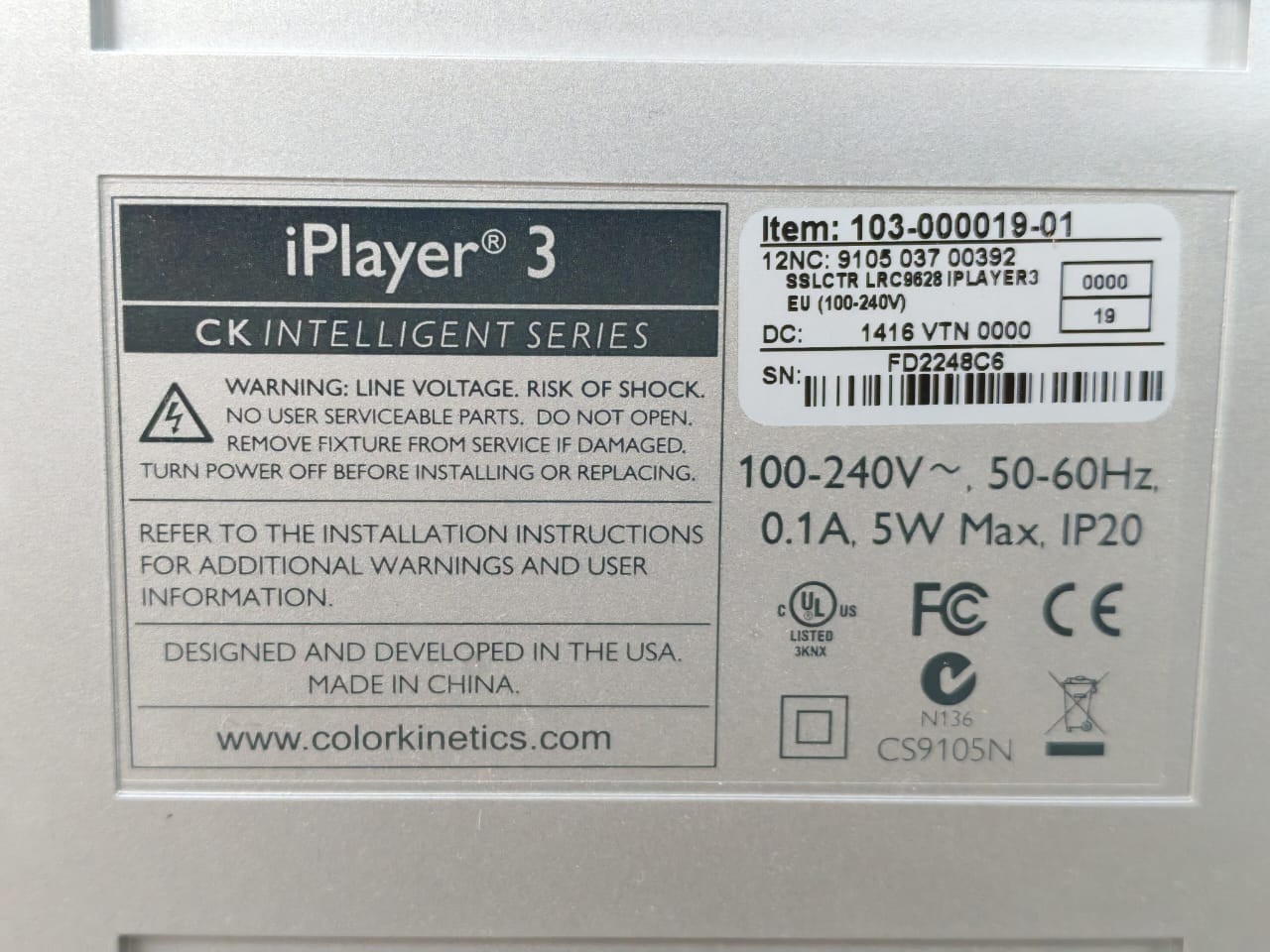 PHILIPS IPLAYER3 103-000019-01 CK INTELLIGENT SERIES CONTROLLER 100-240V
