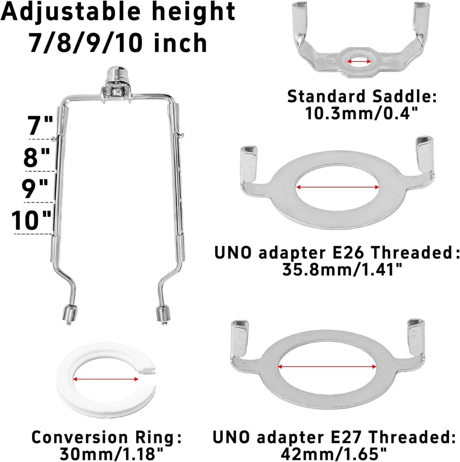 Lamp Shade Harp Kit 7 8 9 10 Inch Adjustable Holder E26 E27 UNO Fitter Hardware