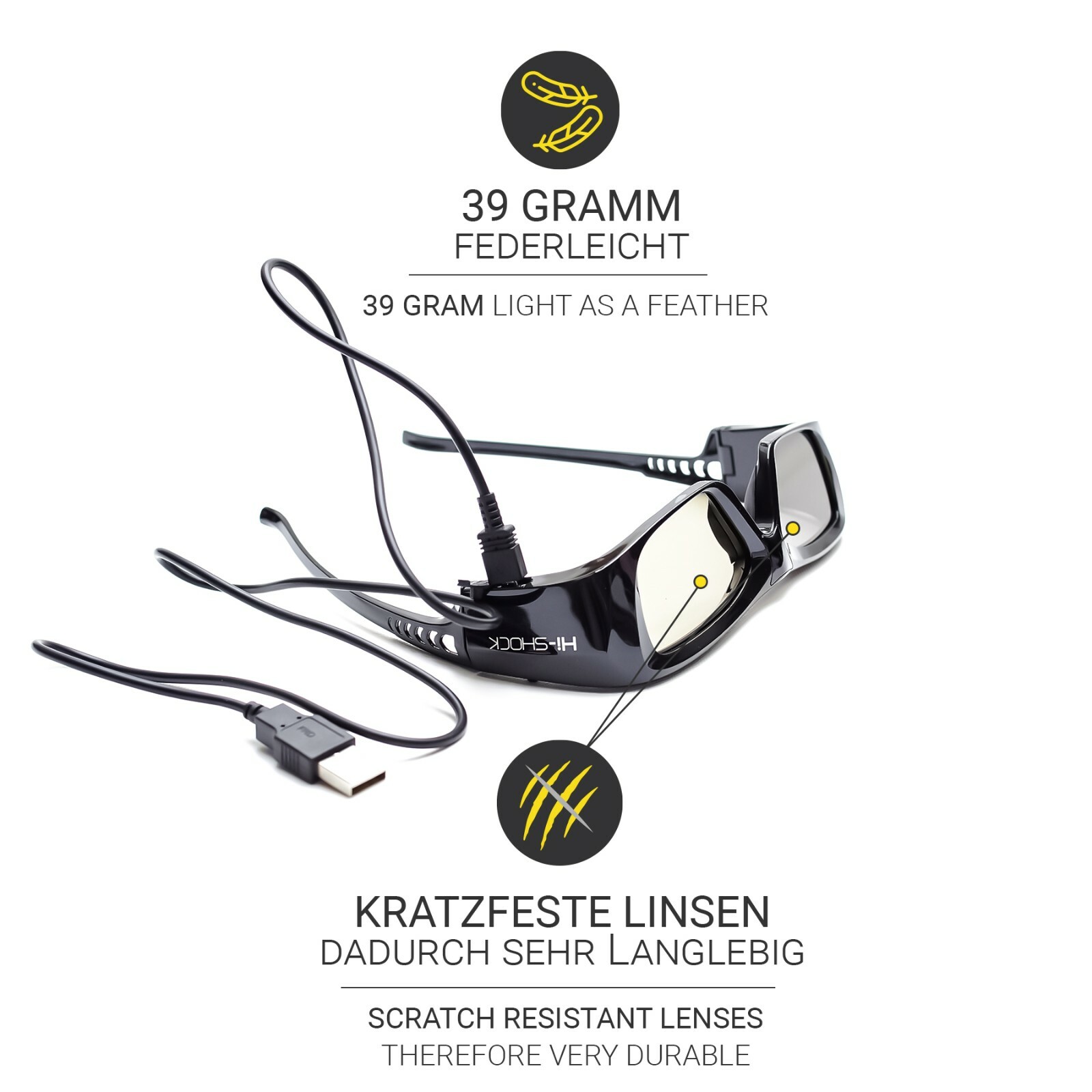 Hi-SHOCK® 3D Glasses BT Pro “Black Diamond” | for Samsung, Sony HD / 4K TV Black