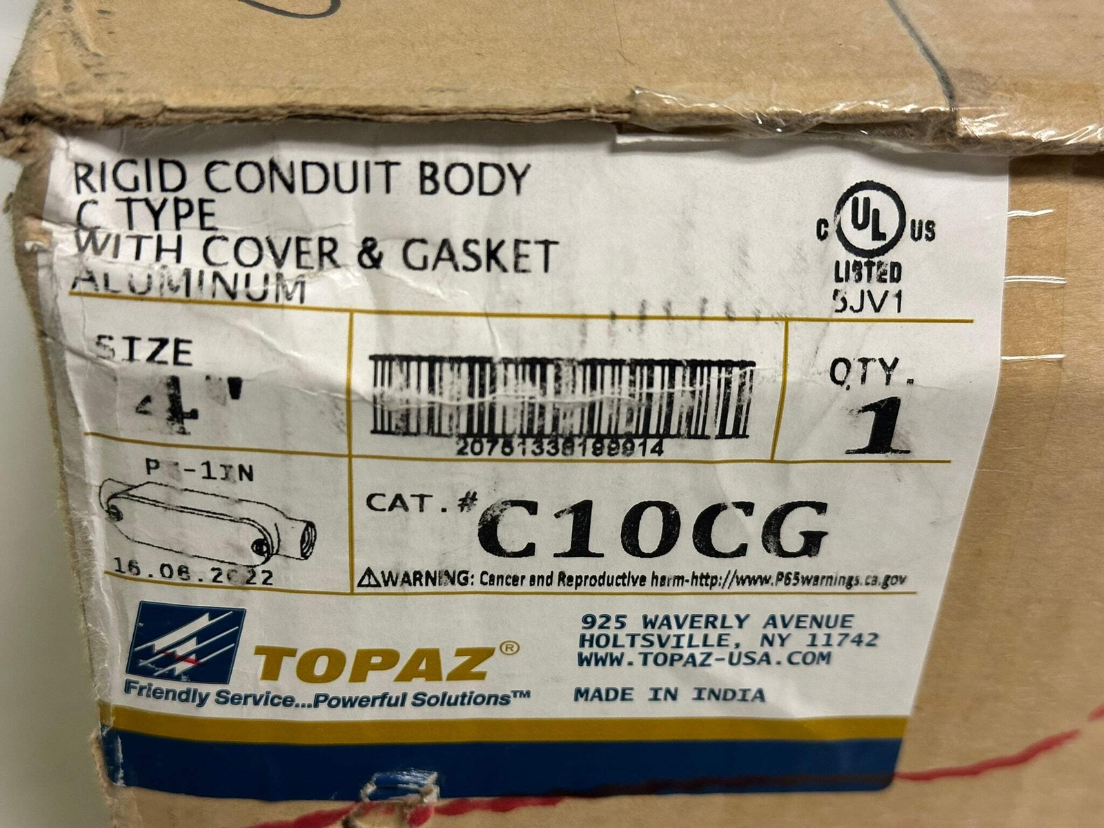 Southwire Topaz (C10CG) 4″ Rigid Conduit Body C-Type w Cover and Gasket