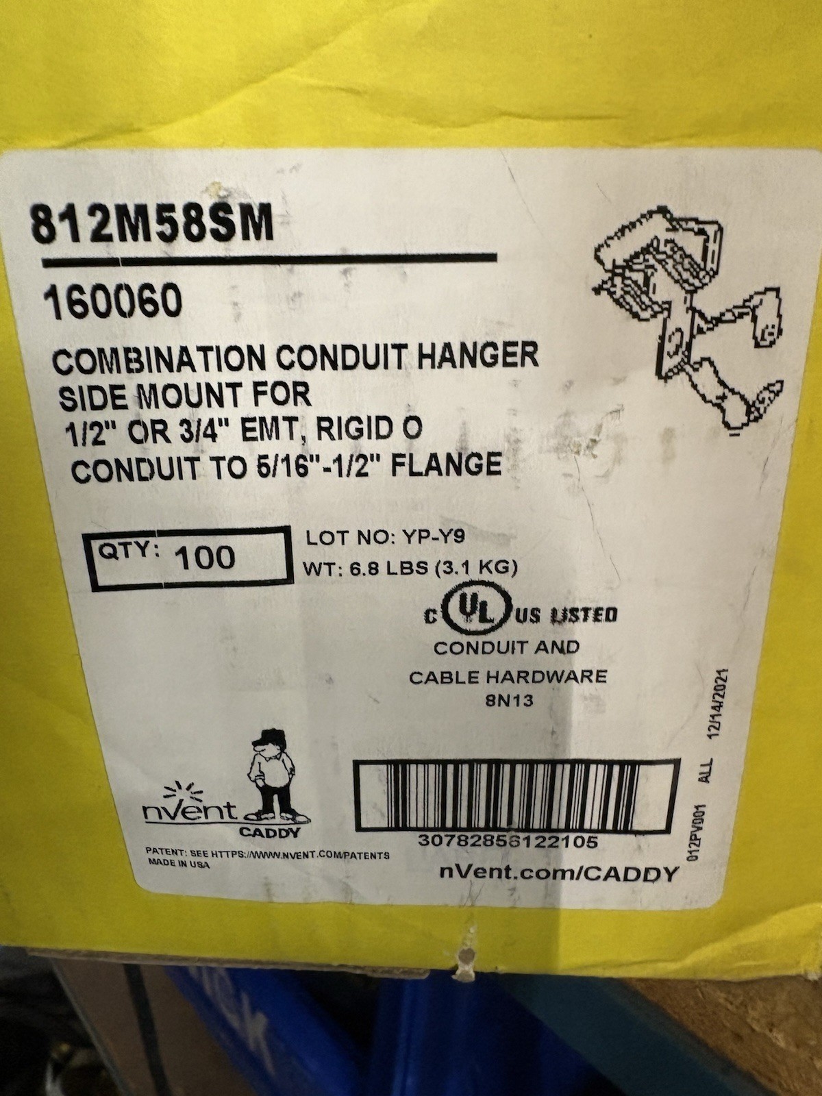 BOX OF 100 Caddy 812M58 COMBINATION CONDUIT HANGER 1/2 to 3/4″Rigid Pivot Flang