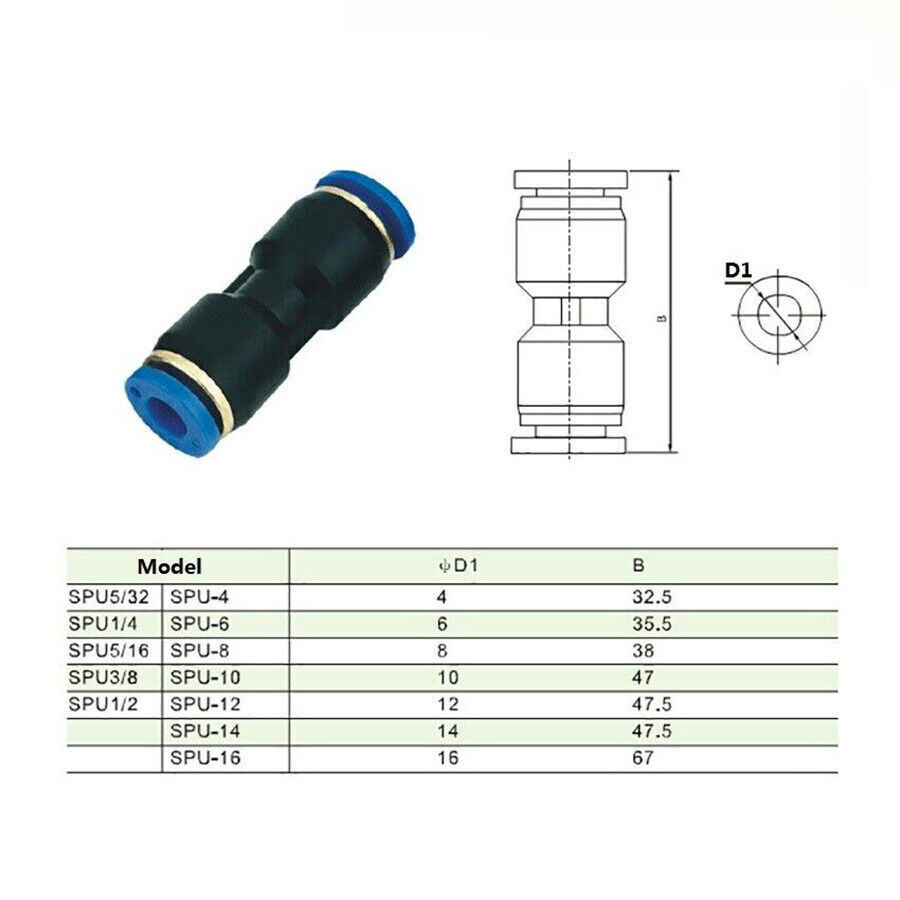 Tube 4-16mm Pneumatic Straight Union Connector Push In Fitting For Air Water