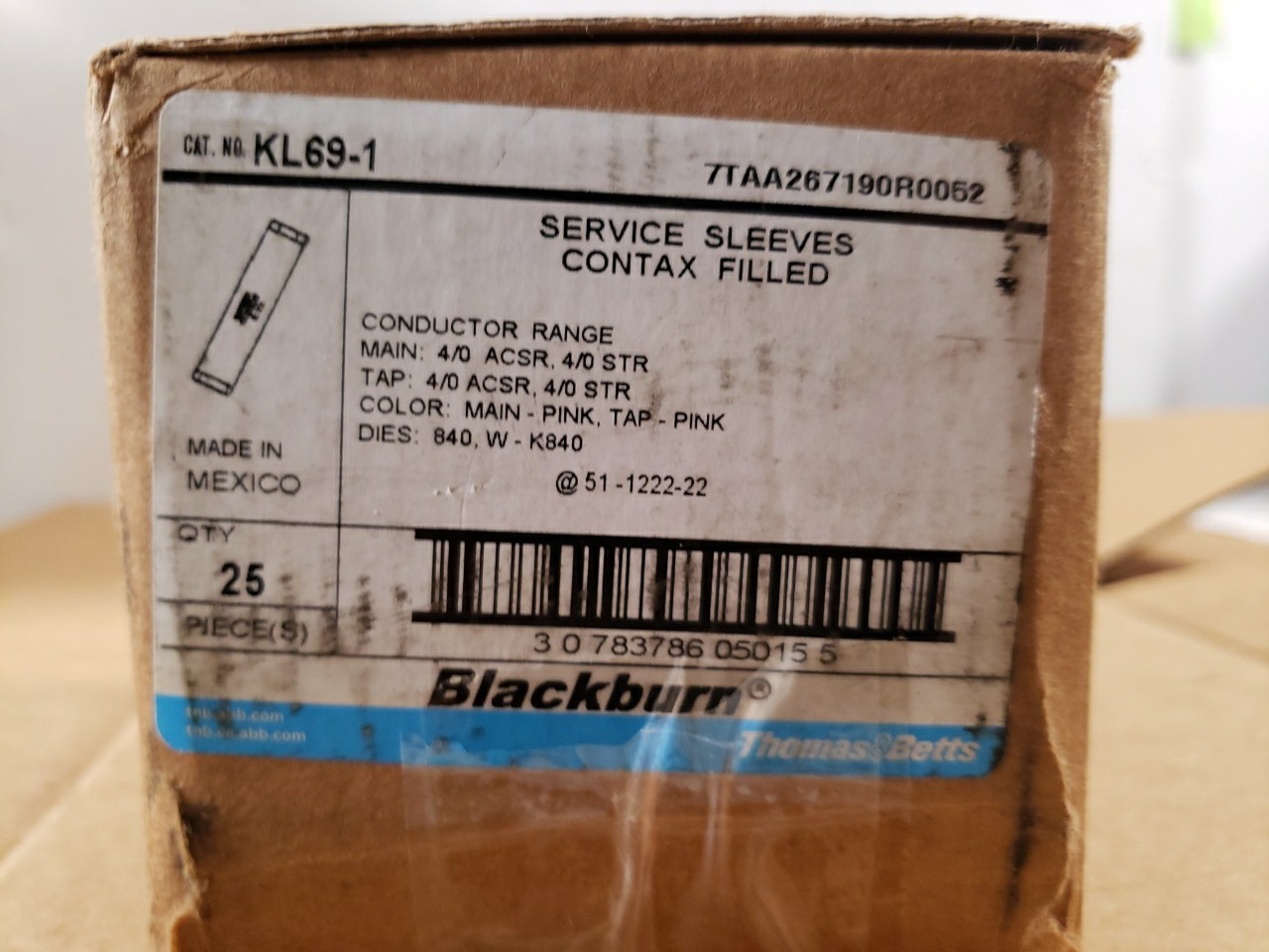 24pc Thomas&Betts Blackburn KL69-1 Service Sleeves Contax Filled 7TAA267190R0052