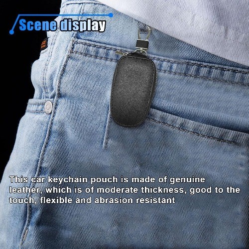 Leather Key Case with Metal Hook, Key Fob Protector Cover for Rem Color: Black