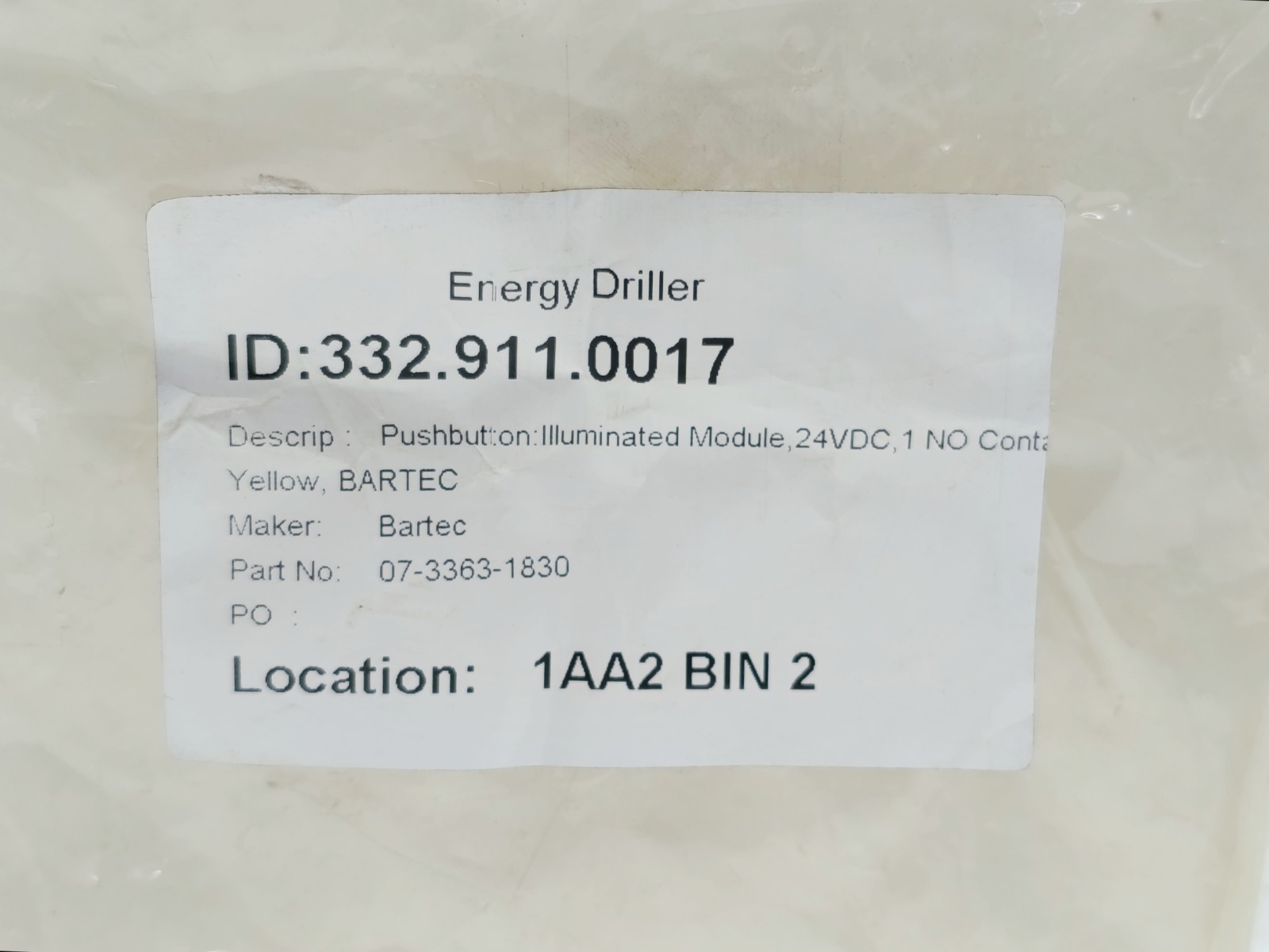 Bartec D-97980 Bad Mergentheim Illuminated Button 07-3363-1830 | New Surplus