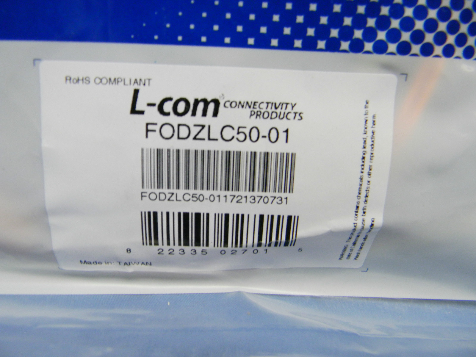 (5) NEW L-Com FODZLC50-01 OM2 50/125 Duplex Multimode Fiber Optic Cables