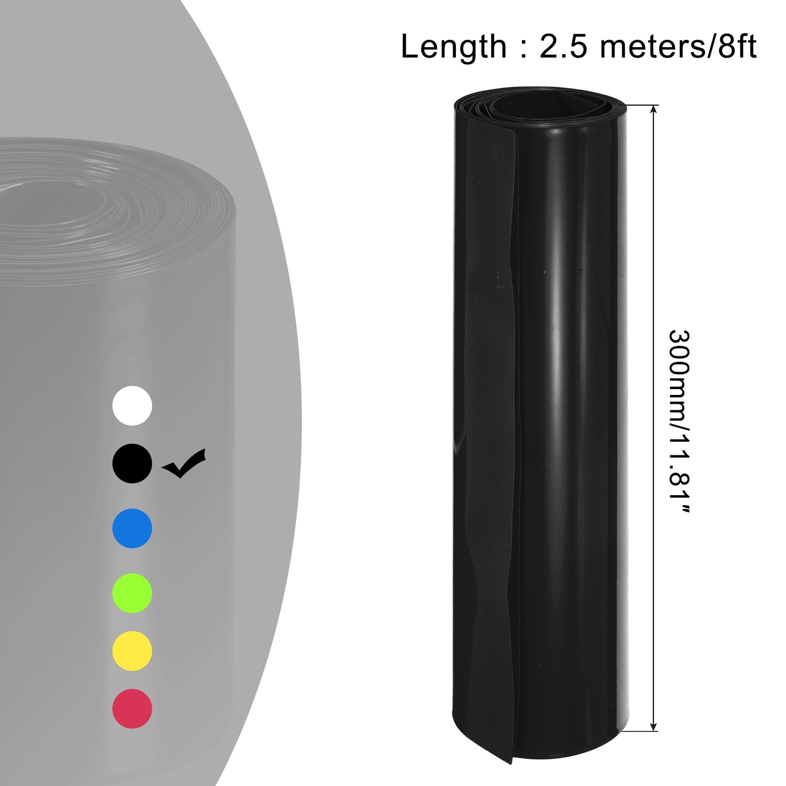 Battery Wrap Heat Shrink Tubing 191mm Dia 300mm Flat 8 Feet, Black