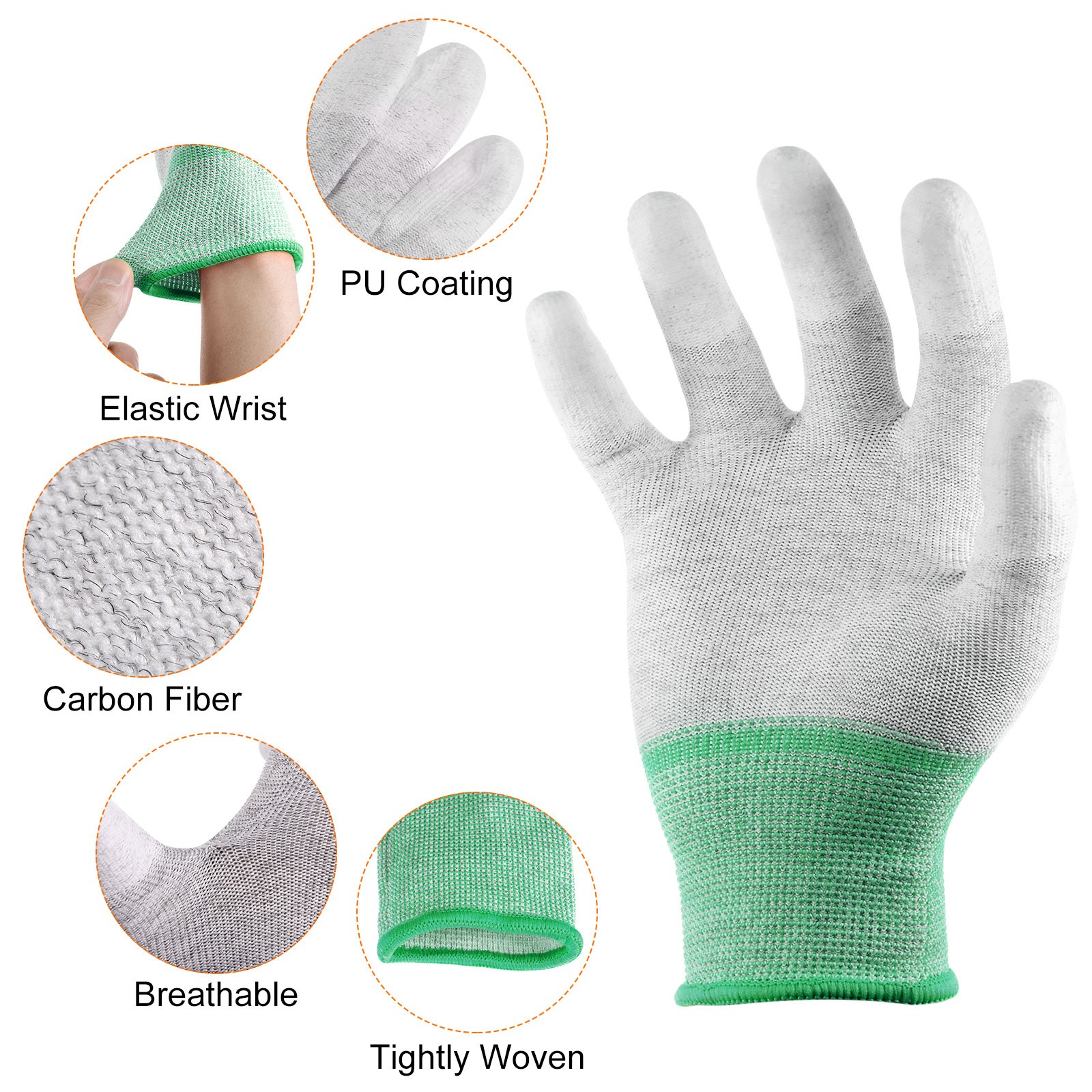 2 Pairs ESD Anti Static Gloves 20cm Thickened PU Coated PC Gloves(Medium), Green