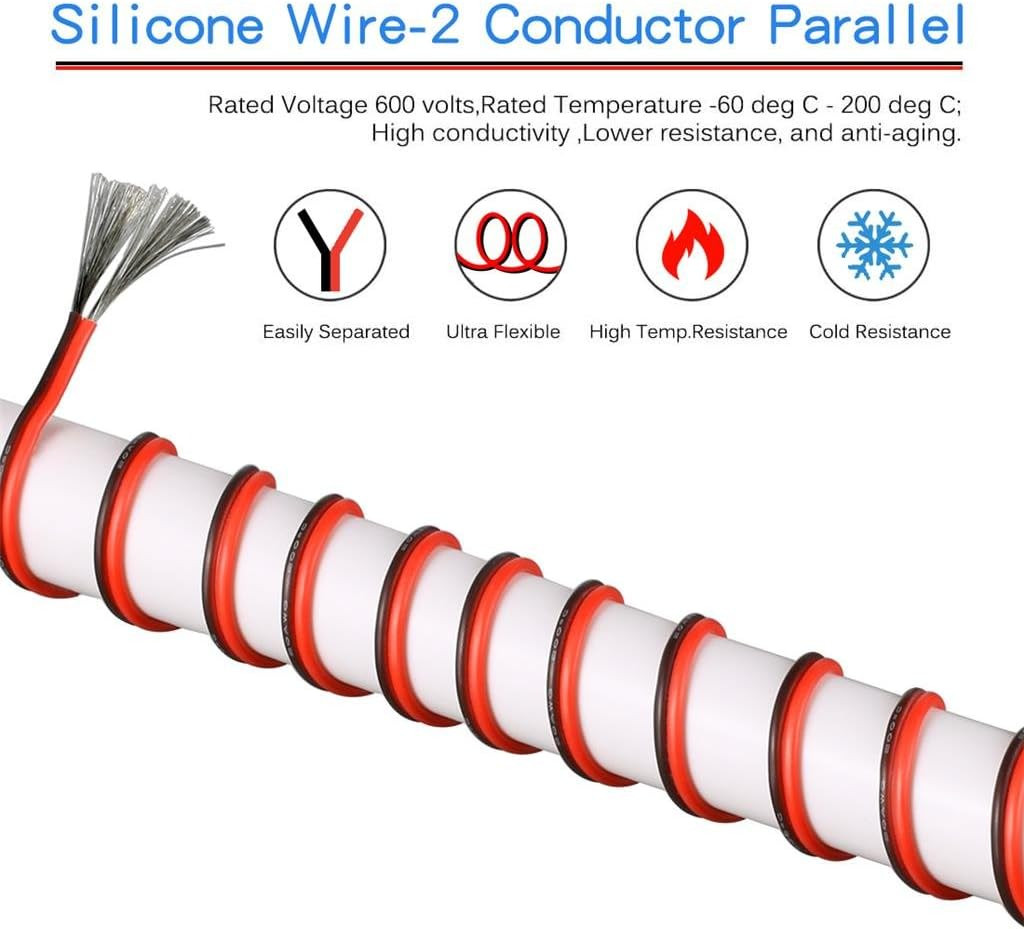 BNTECHGO 20 Gauge Flexible 2 Conductor Parallel Silicone Wire Spool Red Black Hi