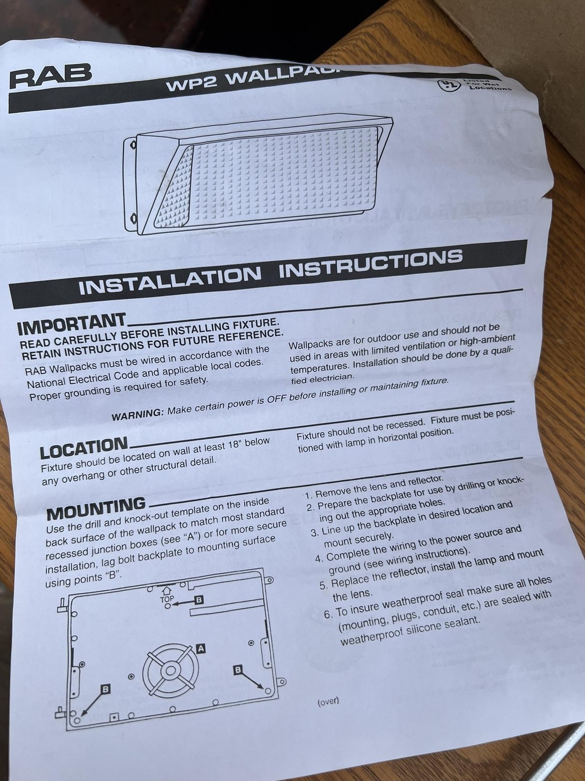 RAB WP2SM150 High Pressure Sodium Wallpack Light 150W 120V Outdoor New Open Box