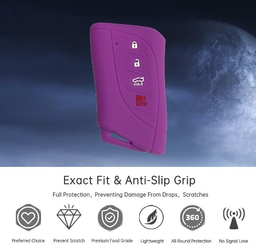 Silicone Key Fob Cover with 4 Buttons for 2018-2024 Lexus 500 50 Color: Purple