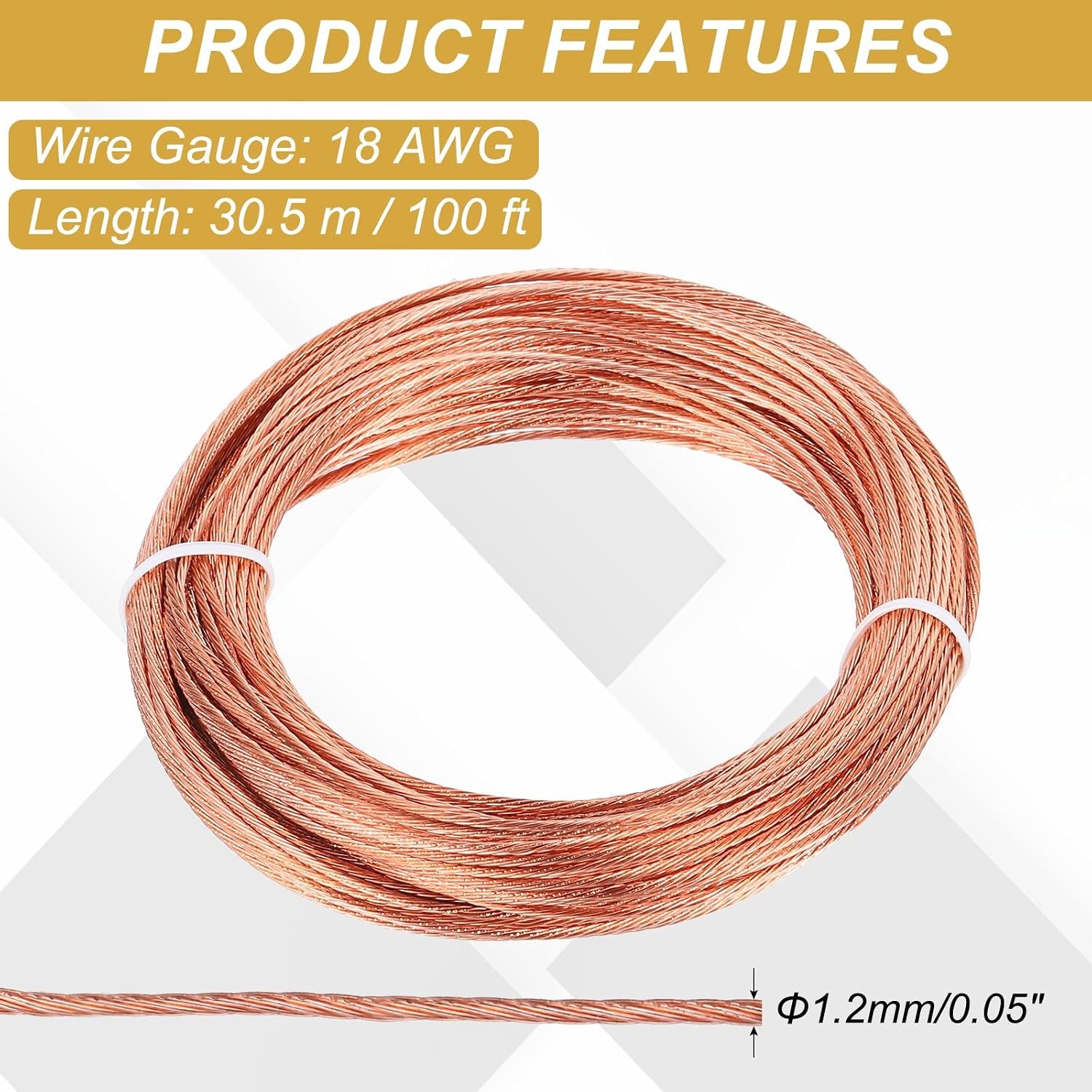 Uxcell 18 Gauge 100 Ft Bare Copper Ground Wire for Electrical Applications