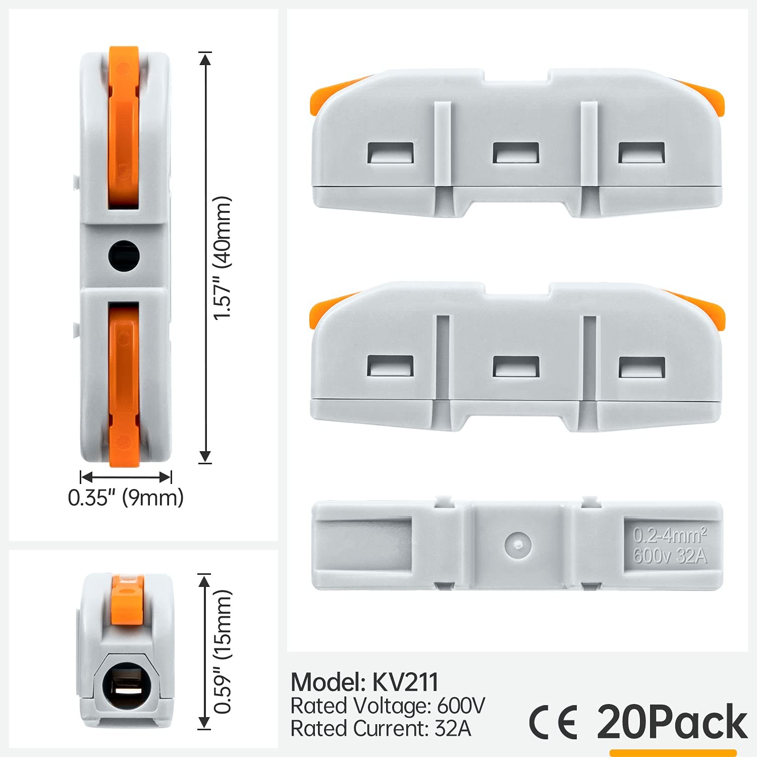 GKEEMARS 20 Pcs Wire Connector, 1 Conductor Compact Splicing Orange