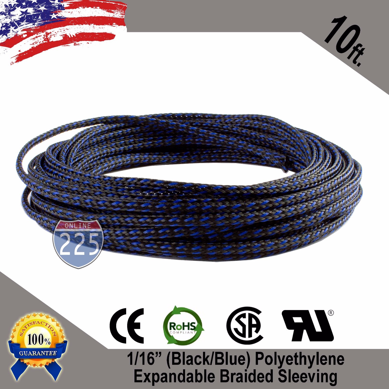 10 FT. 1/16″ Black Blue Expandable Wire Sleeving Sheathing Braided Loom Tubing