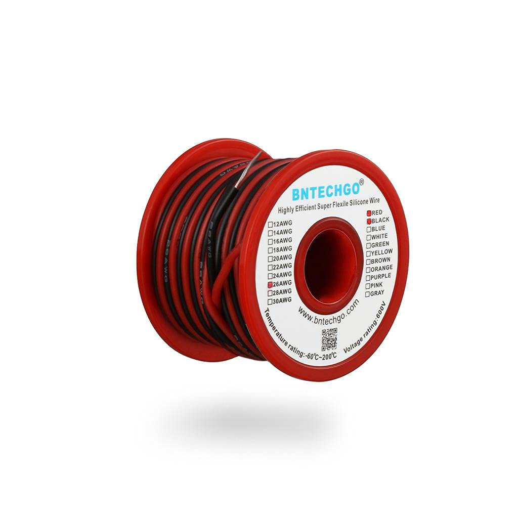 26 Gauge Silicone Wire Spool Red and Black Each 25ft 2 Separate Wires Flexibl…