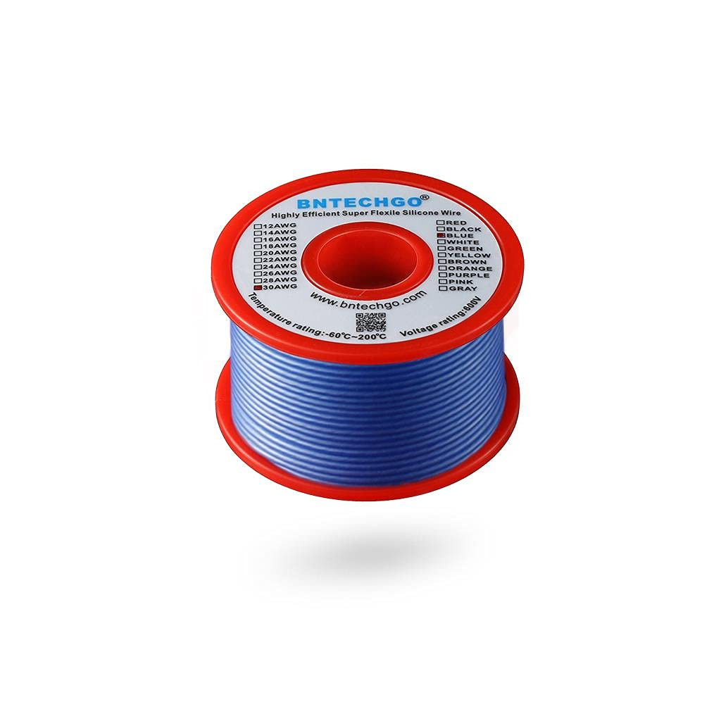 30 Gauge Silicone Wire Spool 50 ft Blue Flexible 30 AWG Stranded Tinned Coppe…