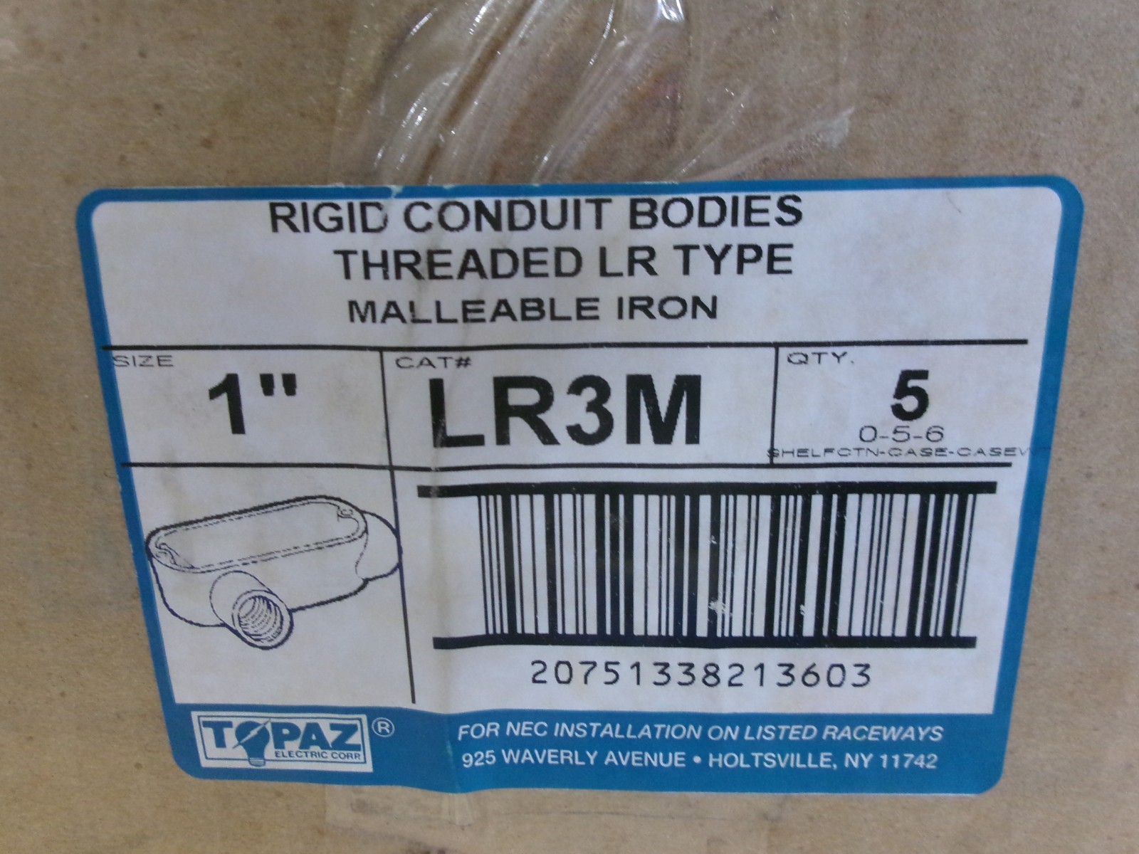 NEW Topaz LR3M *Box of 5* 1″ Type LR Rigid Conduit Body AK