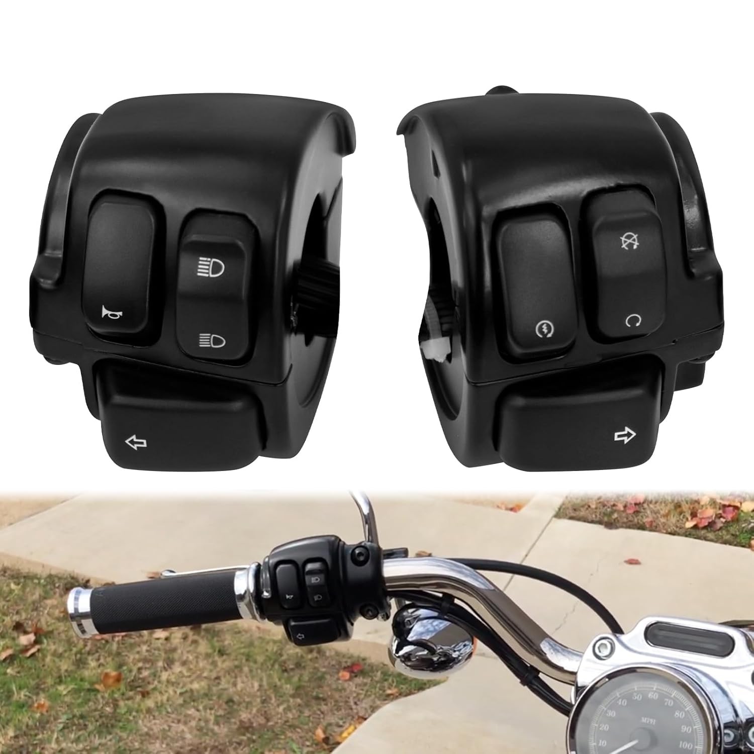 25mm Black Harley Handlebar Switch Control Wiring Harness Motorcycle Accessory