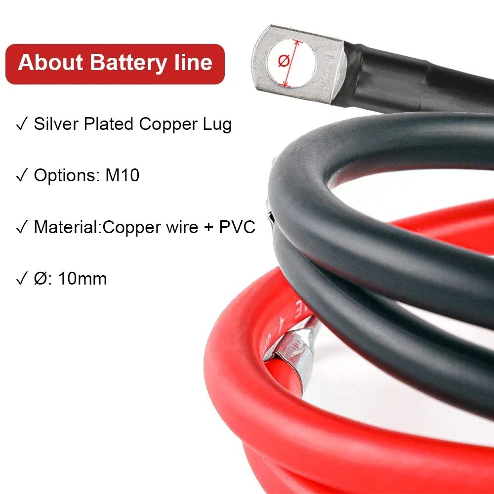 2 / 4 PCS 2AWG Copper Battery Cable Wire with Lugs Auto Marine Inverter RV Solar
