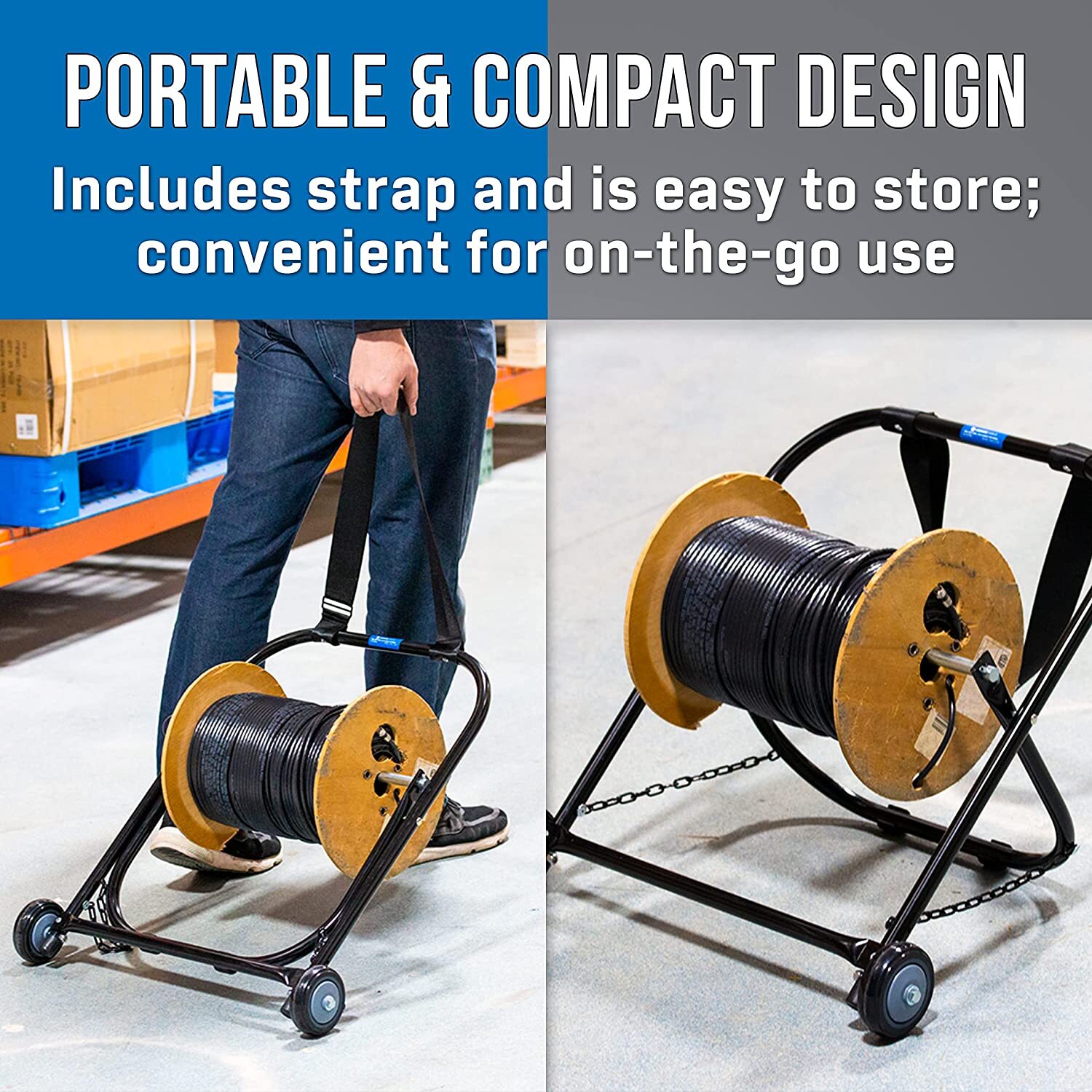 Electric Cable Caddy w Wheel for Coax Wire Spool Reel Dispenser Holder Traveling
