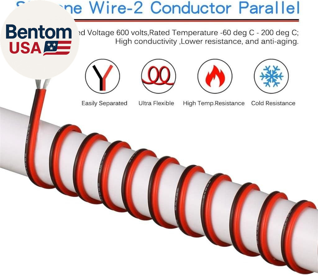 22 Gauge Flexible 2 Conductor Parallel Silicone Wire Spool Red Black High Resist
