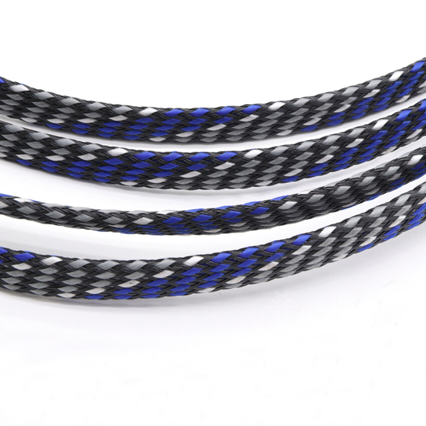 PP & PET Mix Braided Sleeve Tube Cable Expandable Sheath Sleeve Blue+White+Gray
