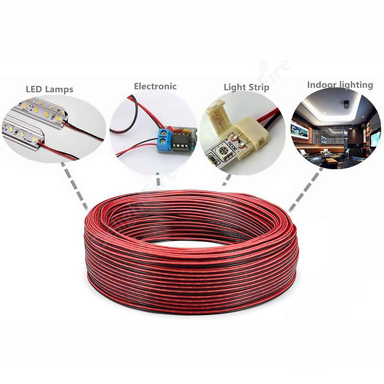 16/18/20/22/24/26/28 AWG Flat Ribbon Twin-Core 2 Pin Cable Stranded Wire PVC