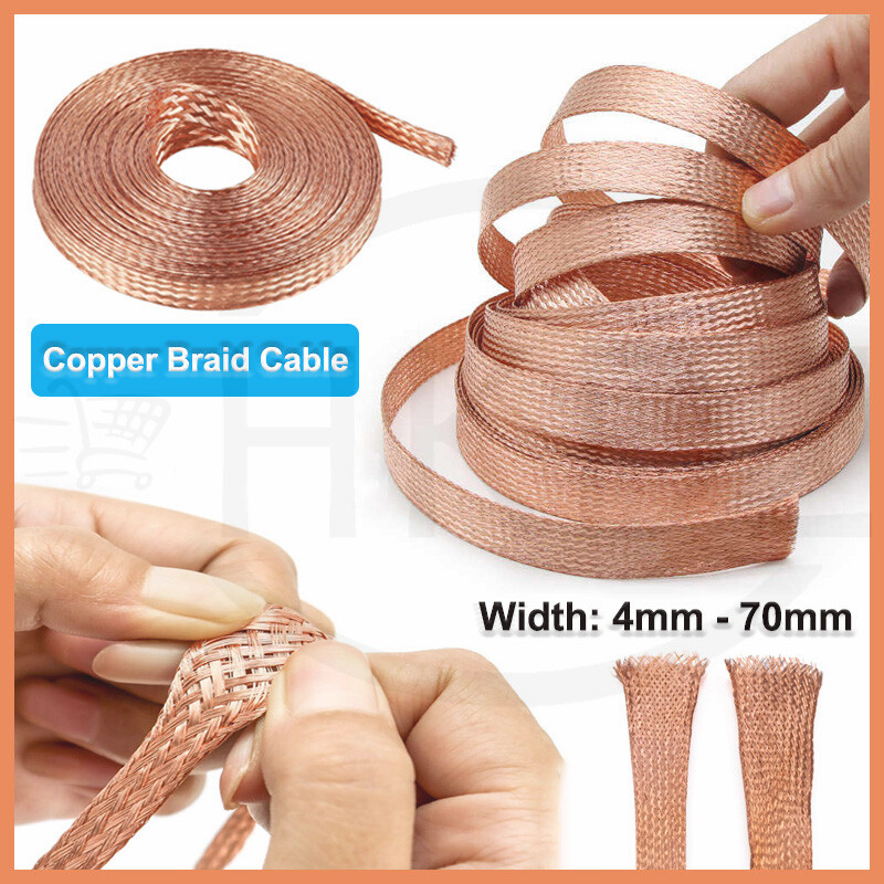 Flat Pure Copper Braid Cable Bare Copper Braid Wire Ground Lead Width 4mm- 70mm