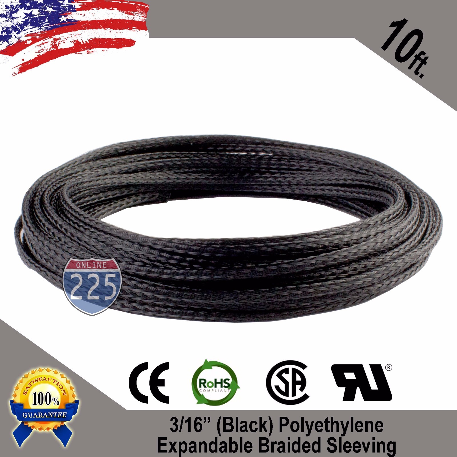 10 FT. 3/16″ Black Expandable Wire Cable Sleeving Sheathing Braided Loom Tubing