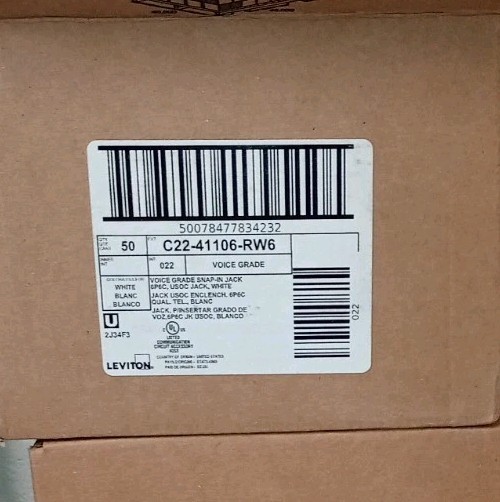 20 Pieces New Leviton Snap in Jacks C22-41106-RW6 Voice Grade White