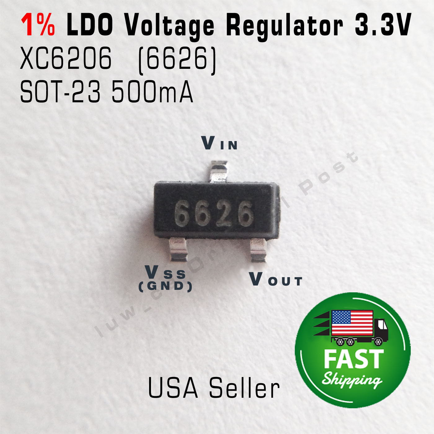 10 Pcs 3.3V 1% Low Noise LDO SMD Voltage Regulator XC6206 SOT-23 500mA 662 6