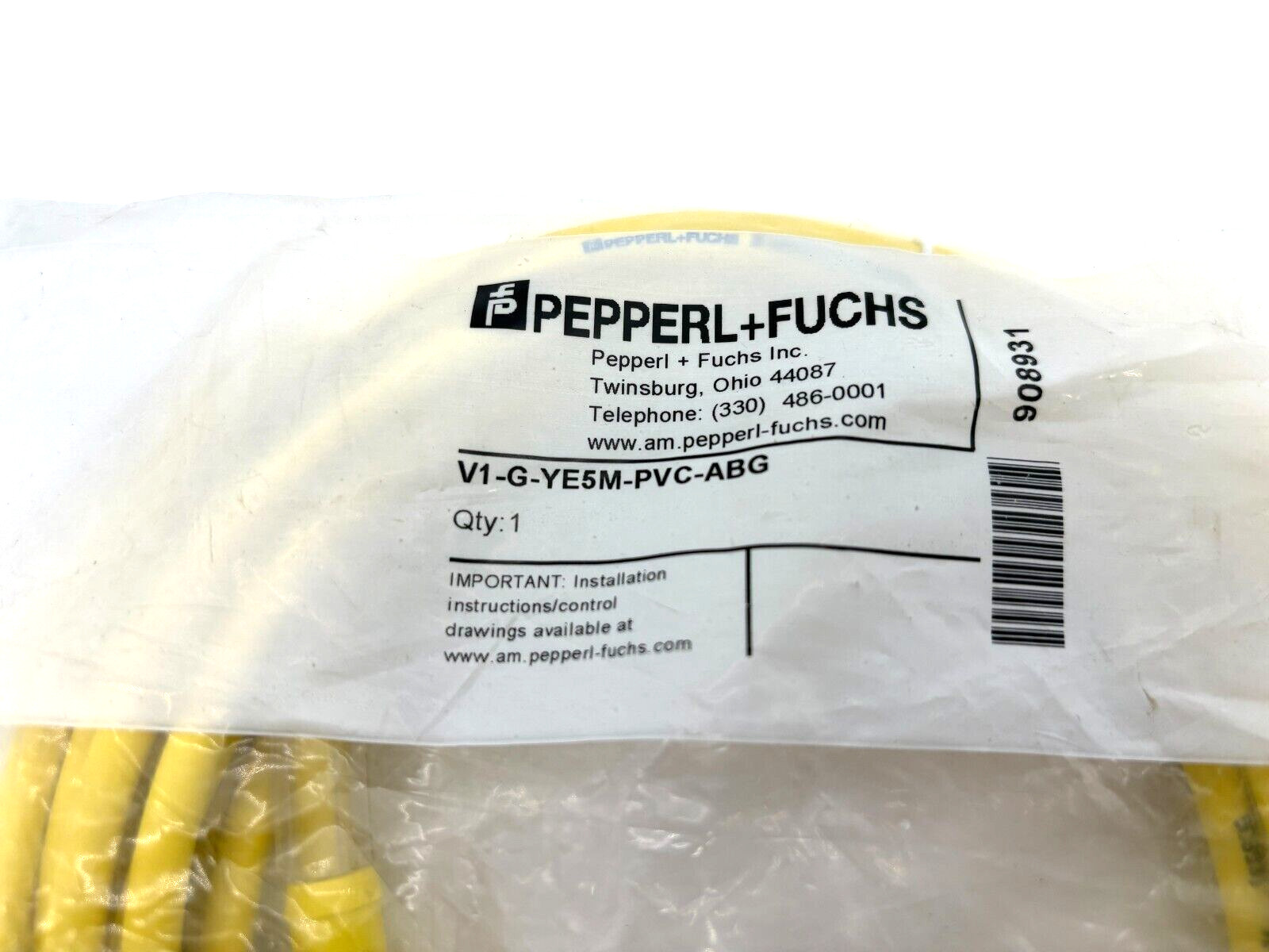 New Pepperl + Fuchs V1-G-YE5M-PVC-ABG Cordset 908931