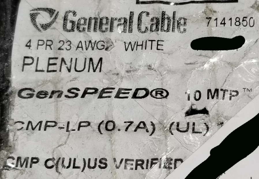 General Cable 7141850 23/4P GenSPEED 10 MTP Cat6A 10GX 10G Plenum White /50ft