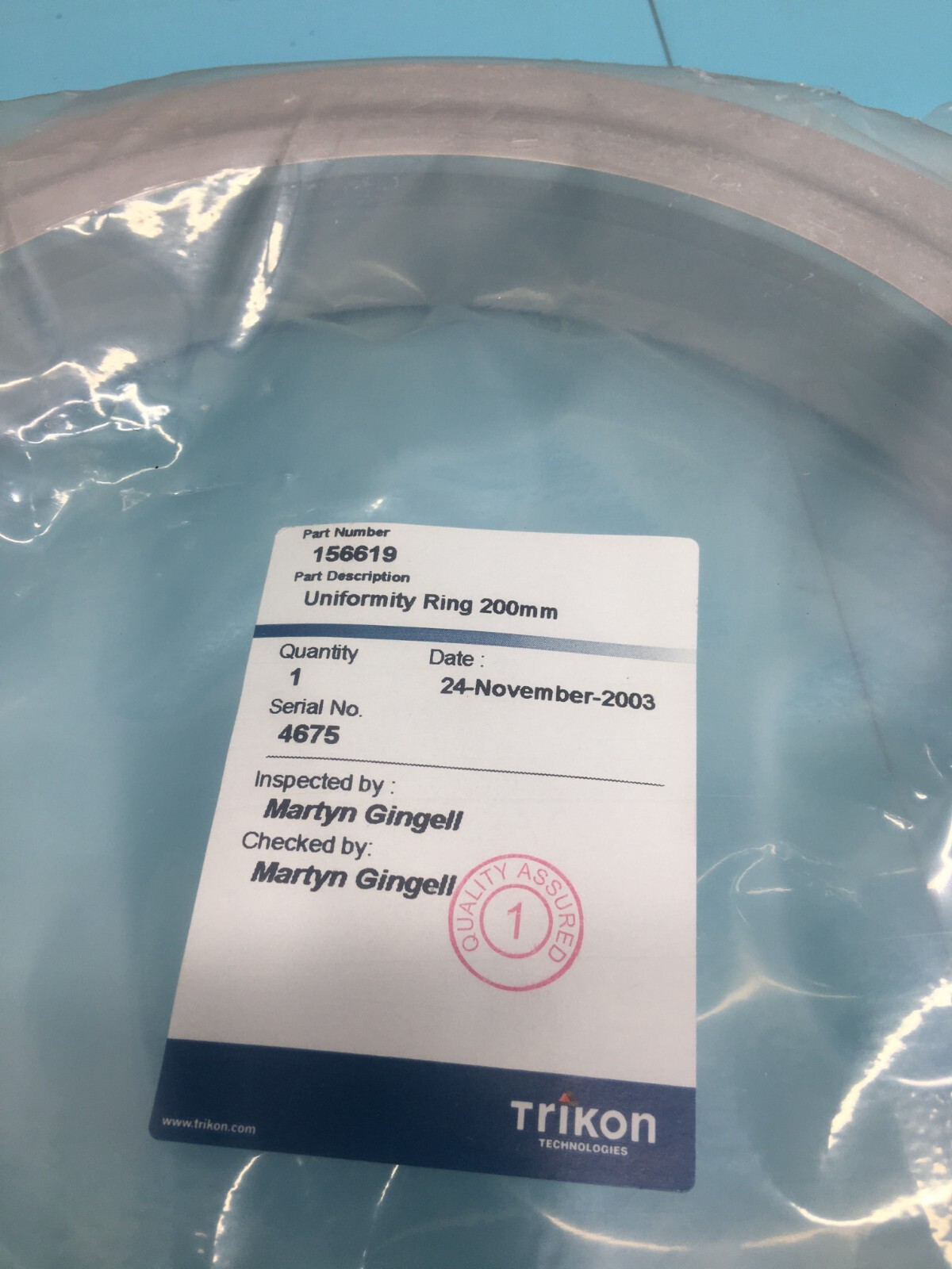 TRIKON CED136-0008CX UNIFORMITY RING FLOWFILL, VAT, 132759