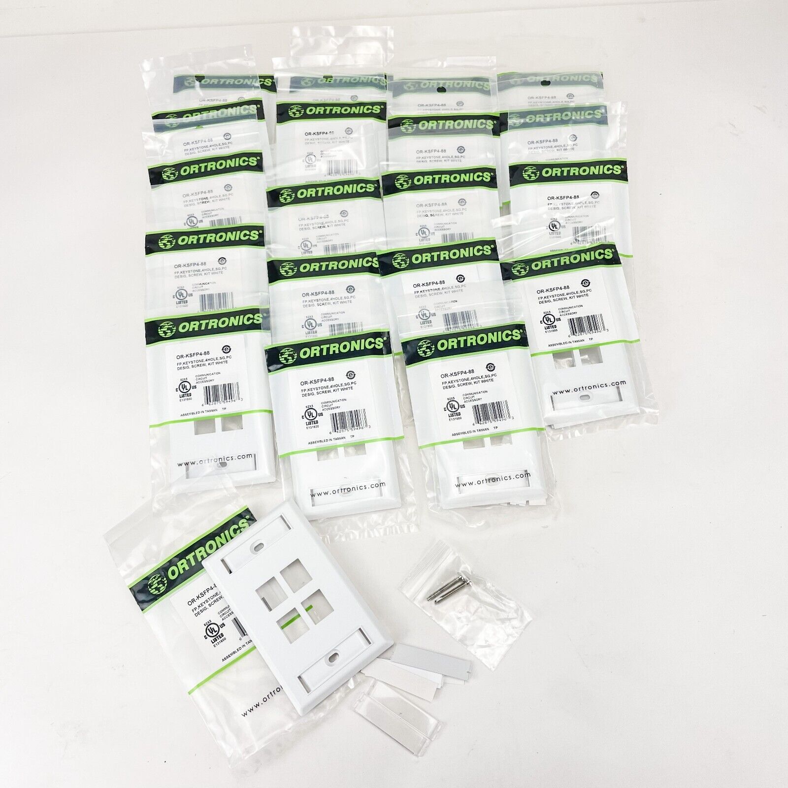 Ortronics OR-KSFP4-88 Single Gang Plastic Faceplate 4 Hole White Lot of 20 NEW