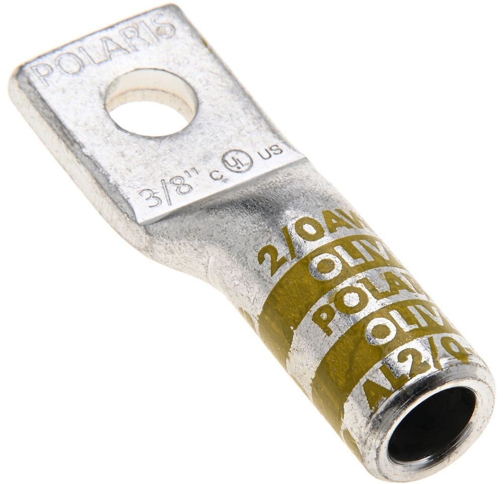 Polaris AL2/0-38, 2/0 AWG, 3/8″ Stud, Aluminum, 1-Hole, Compression Lug, 1 pc