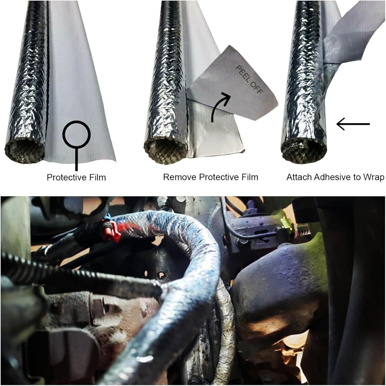 Self-wrap Aluminum Heat Shield Sleeve Thermal Reflective for Hoses Wires Cables