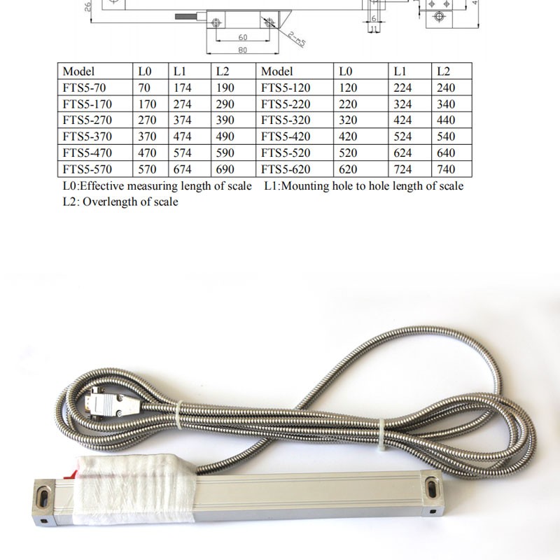 High Precision Linear Encoder Grating Ruler Sensor Tool 0.005mm TTL 50-350 400mm