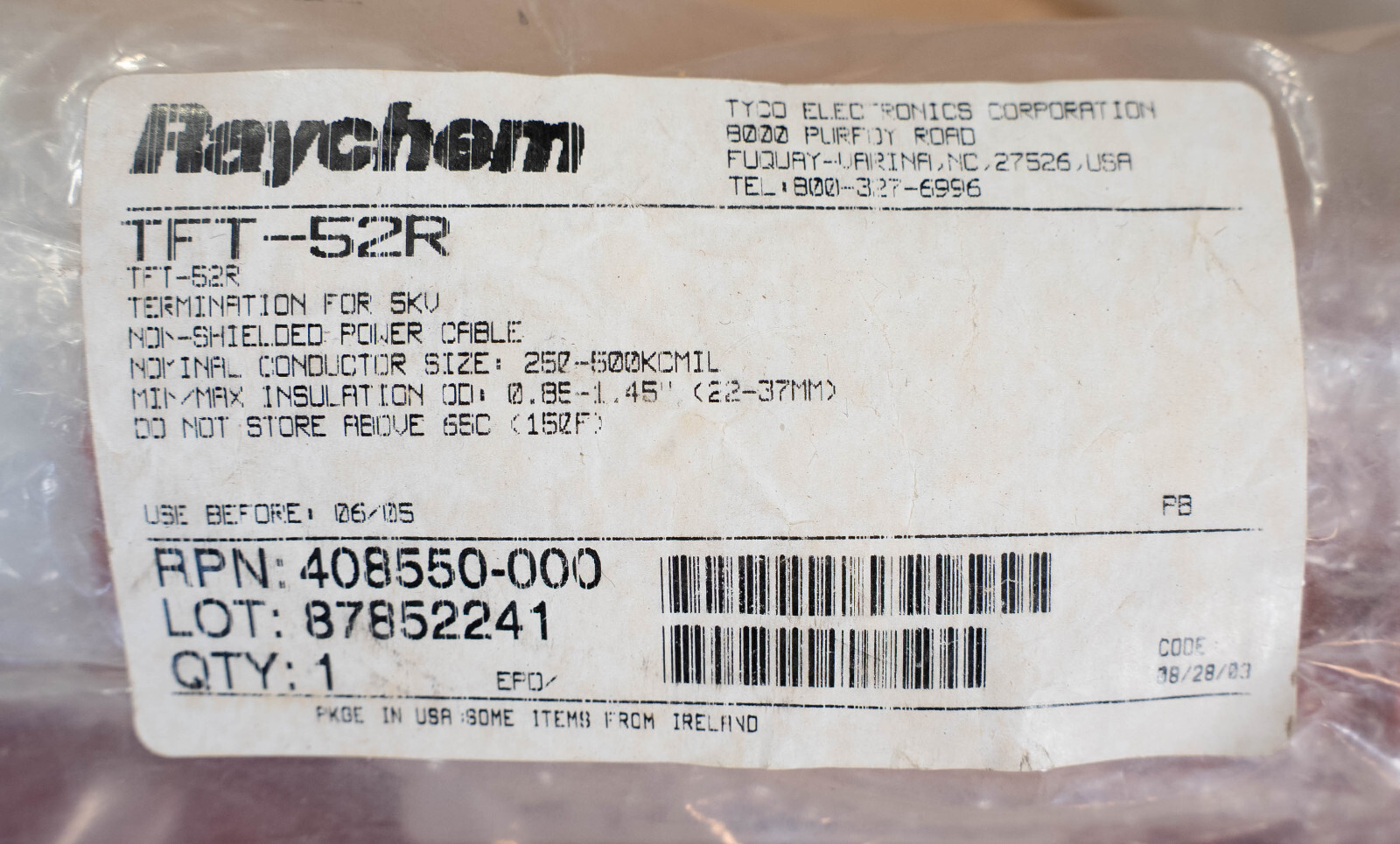 NEW RAYCHEM TFT-52R TERMINATION KIT FOR 5KV