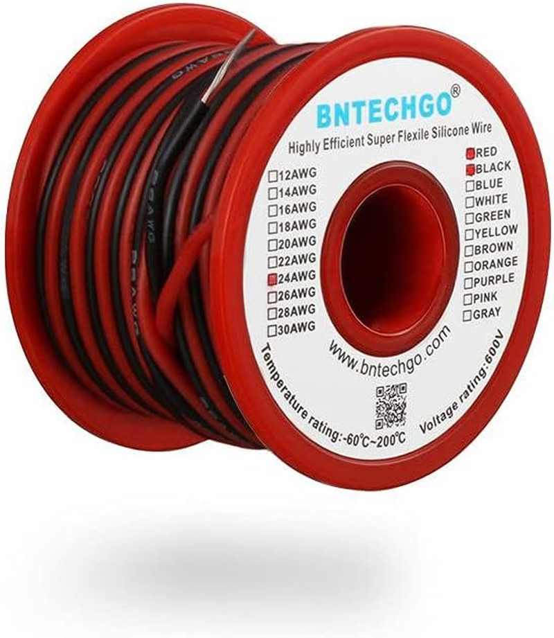 24 Gauge Silicone Wire Spool Red and Black Each 25ft 2 Separate Wires Flexibl…