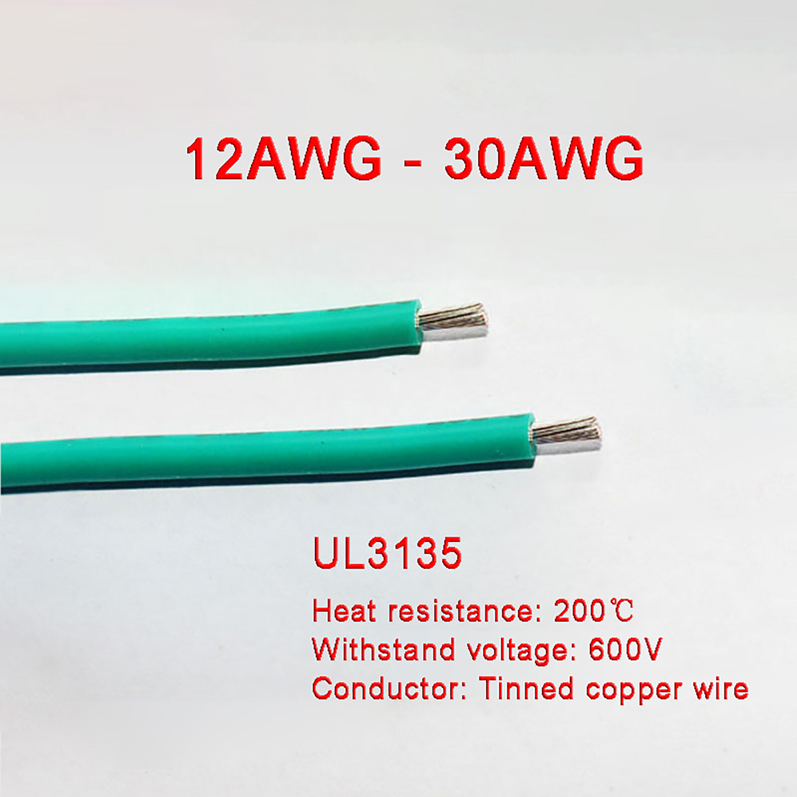 Green12-30AWG Flexible Silicone Wire Cable, HIGH TMPE 200℃, Tinned Copper Wire