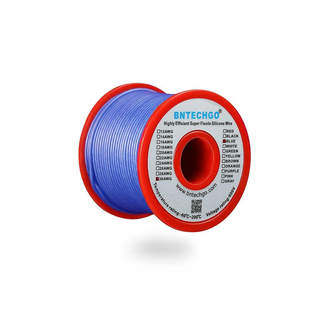 30 Gauge Silicone Wire Spool 50 ft Blue Flexible 30 AWG Stranded Tinned Coppe…