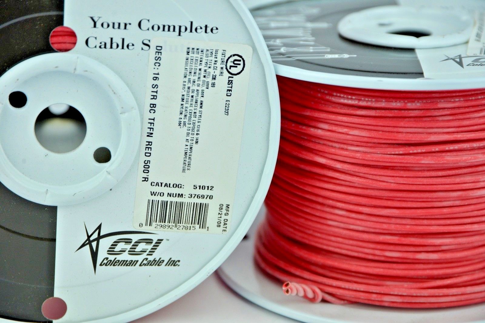New Coleman Cable Inc. 500′ Roll of 16 STR Red Fixture Wire